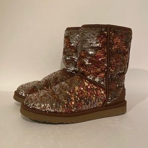 UGG Sparkly Classic Brown Boot with Silver, Bronze, Copper, Gold Sequins